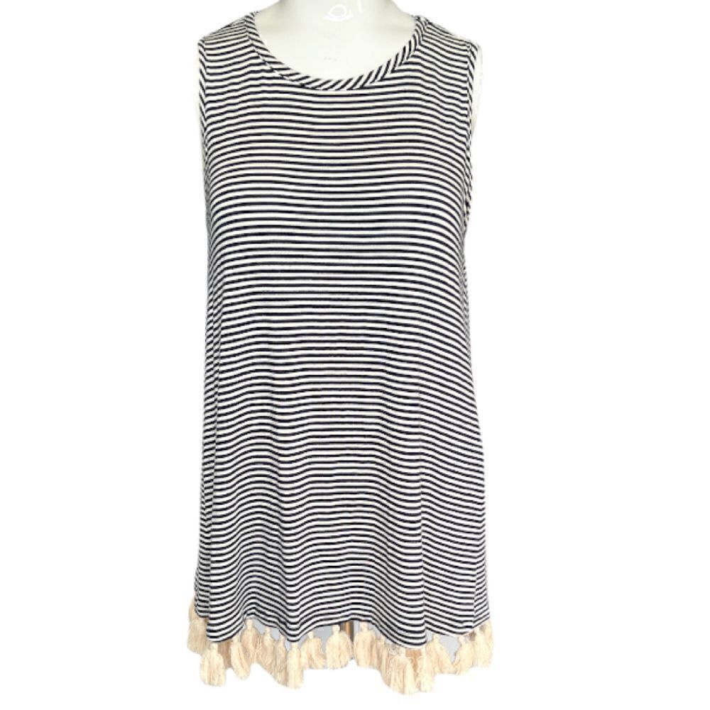 Anthro/ Pebble & Stone small striped sleeveless top with tassels